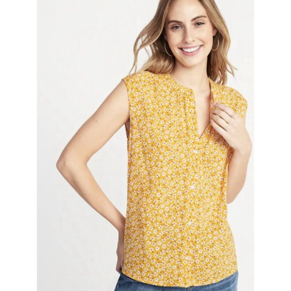 Old Navy Tank Top Womens M Floral Sleeveless Button Up Summer Bloomcore Prairie